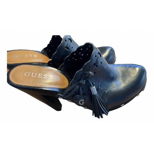 Pre-owned Guess Leather Mules & Clogs In Black