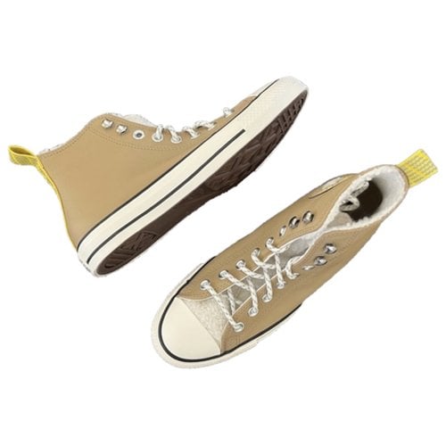 Pre-owned Converse Leather Trainers In Beige