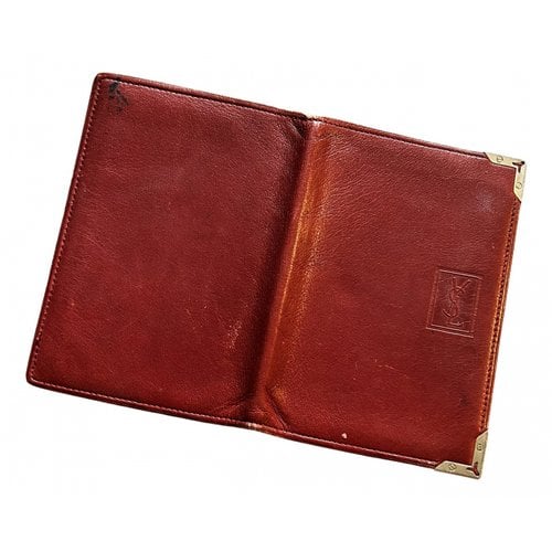 Pre-owned Saint Laurent Leather Card Wallet In Burgundy