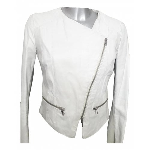 Pre-owned Kaos Leather Biker Jacket In White