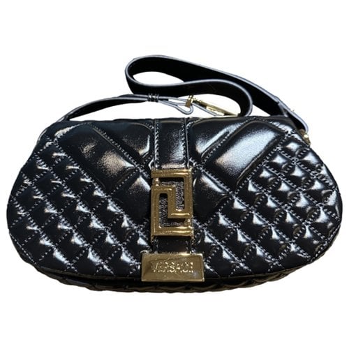 Pre-owned Versace Greca Goddess Leather Handbag In Black