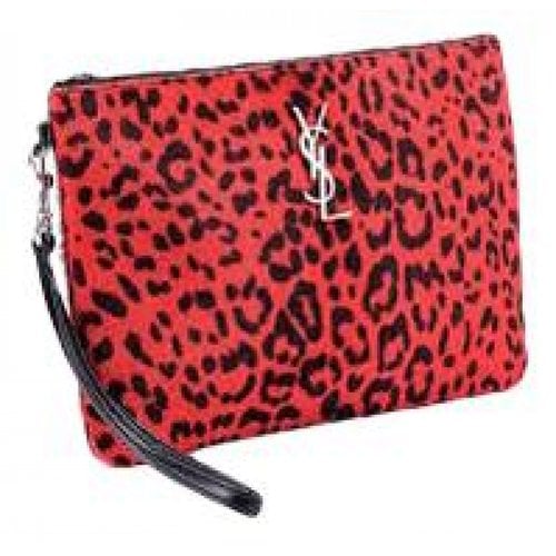 Pre-owned Saint Laurent Pony-style Calfskin Clutch Bag In Red