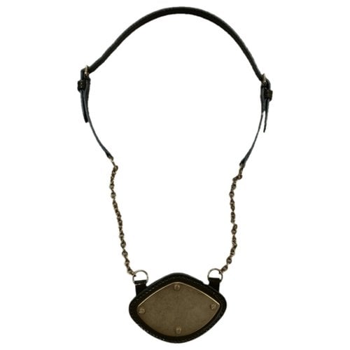 Pre-owned Miu Miu Leather Necklace In Khaki