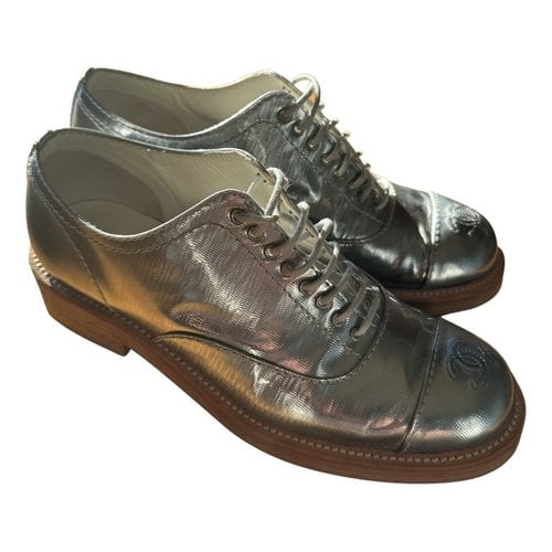 Pre-owned Chanel Patent Leather Lace Ups In Silver