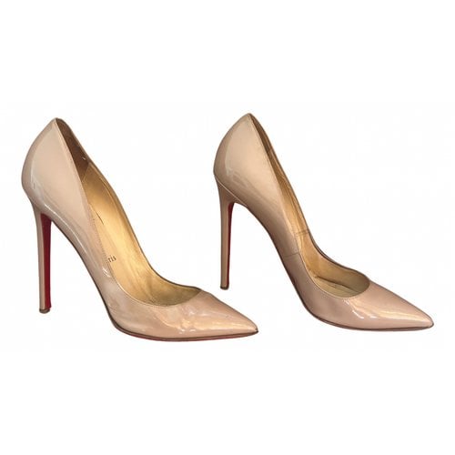 Pre-owned Christian Louboutin Pigalle Plato Patent Leather Heels In Beige