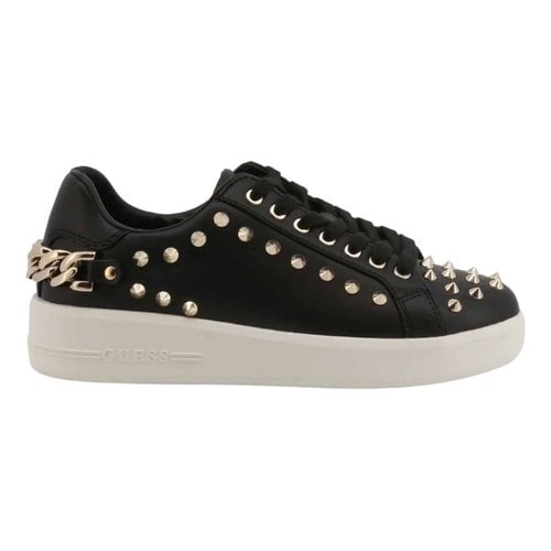 Pre-owned Guess Leather Trainers In Black