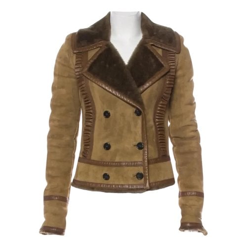 Pre-owned Valentino Leather Biker Jacket In Khaki