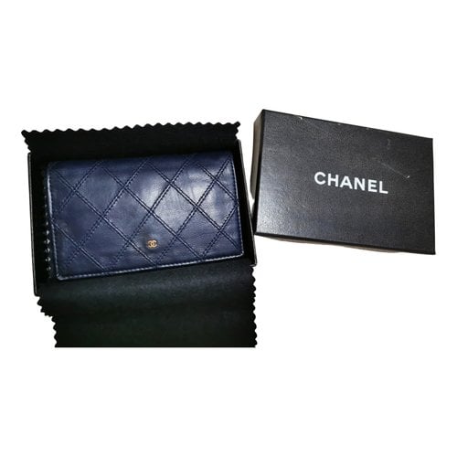 Pre-owned Chanel Timeless/classique Leather Card Wallet In Navy