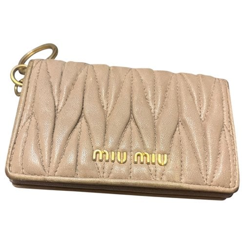 Pre-owned Miu Miu Leather Card Wallet In Beige