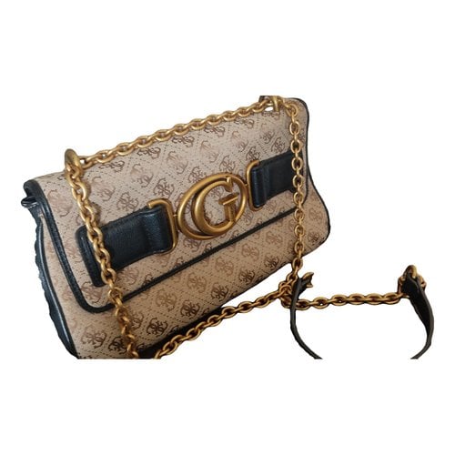 Pre-owned Guess Vegan Leather Clutch Bag In Beige