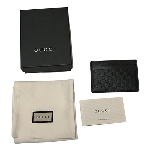 Pre-owned Gucci Leather Card Wallet In Black