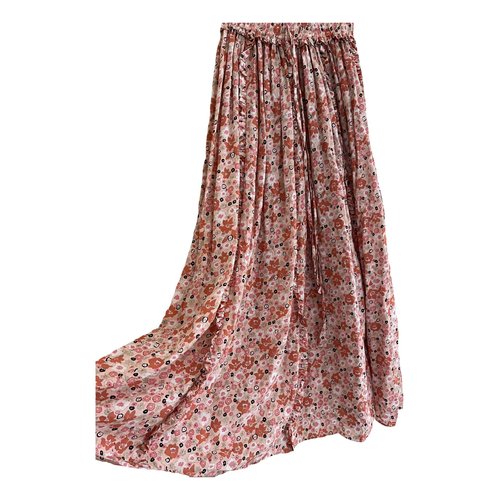 Pre-owned Lee Mathews Silk Maxi Skirt In Pink