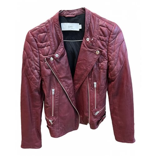 Pre-owned Closed Leather Biker Jacket In Burgundy