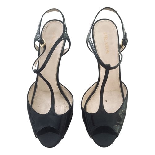 Pre-owned Prada Patent Leather Sandals In Black