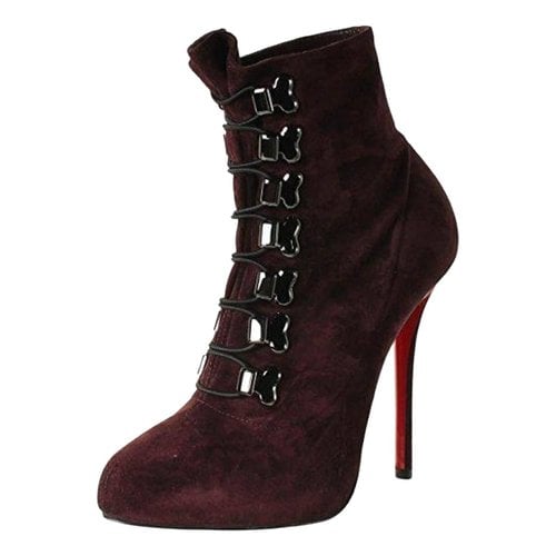 Pre-owned Christian Louboutin Lace Up Boots In Burgundy
