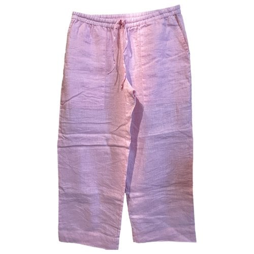 Pre-owned 120% Lino Linen Large Pants In Pink