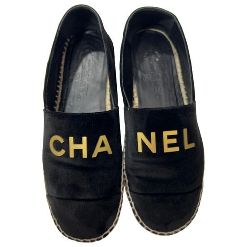 Pre-owned Chanel Velvet Espadrilles In Black