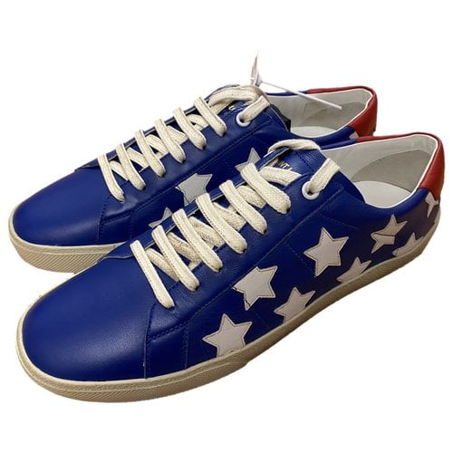 Pre-owned Saint Laurent Court Leather Low Trainers In Blue