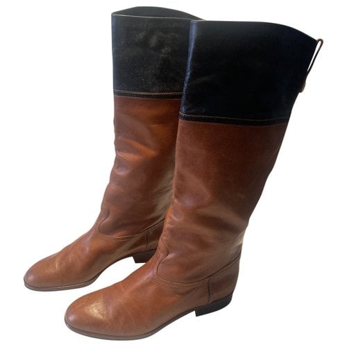 Pre-owned Pollini Leather Riding Boots In Brown