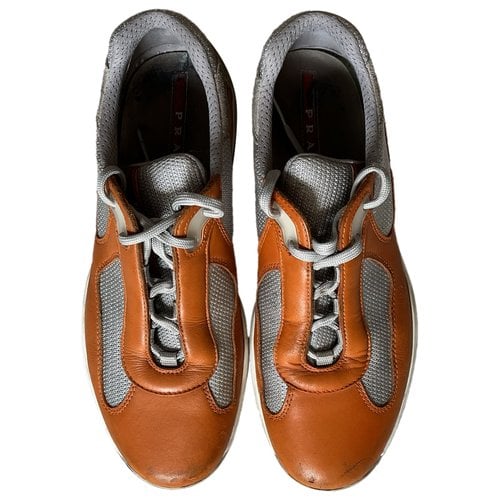 Pre-owned Prada Leather Low Trainers In Orange
