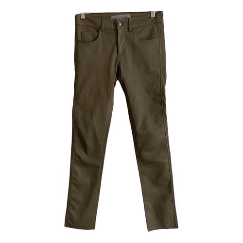 Pre-owned Benedetta Novi Leather Slim Pants In Khaki