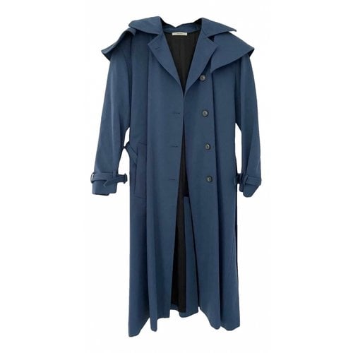 Pre-owned Celine Wool Trench Coat In Blue