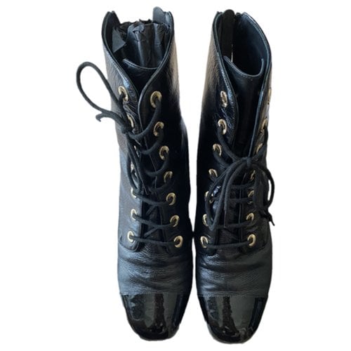 Pre-owned Chanel Leather Western Boots In Black