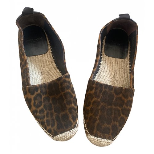 Pre-owned Saint Laurent Pony-style Calfskin Espadrilles In Brown