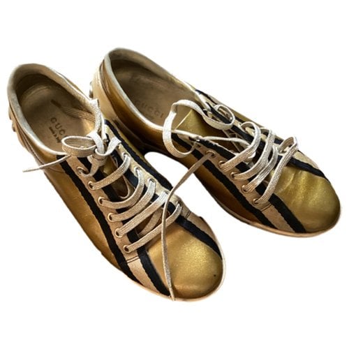 Pre-owned Gucci Patent Leather Trainers In Gold