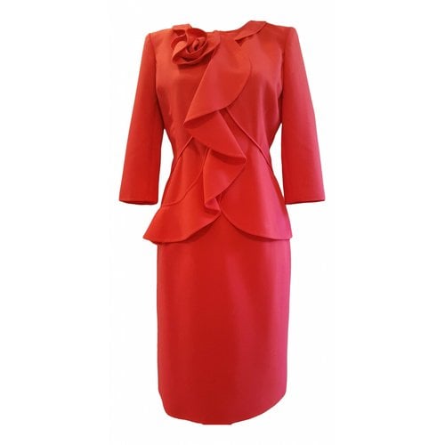 Pre-owned Oscar De La Renta Wool Mid-length Dress In Red