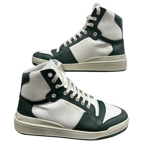 Pre-owned Saint Laurent Sl24 Leather High Trainers In Green