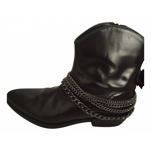 Pre-owned Manila Grace Leather Biker Boots In Black
