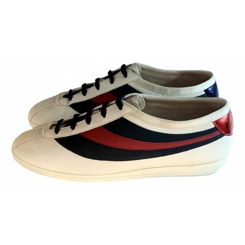 Pre-owned Gucci Falacer Leather Low Trainers In White