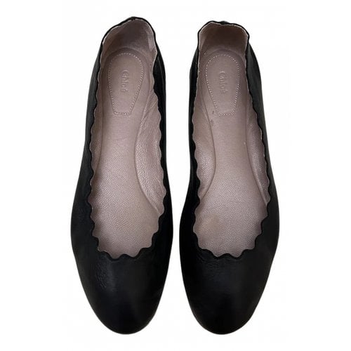 Pre-owned Chloé Lauren Leather Ballet Flats In Black