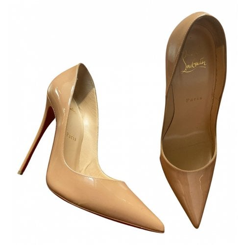 Pre-owned Christian Louboutin So Kate Patent Leather Heels In Beige