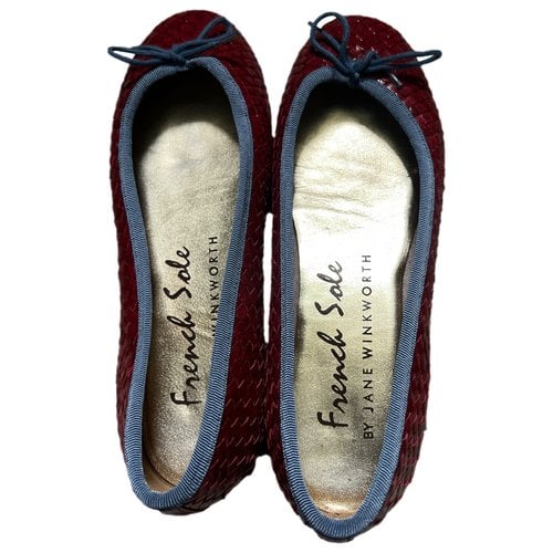 Pre-owned French Sole Leather Ballet Flats In Burgundy