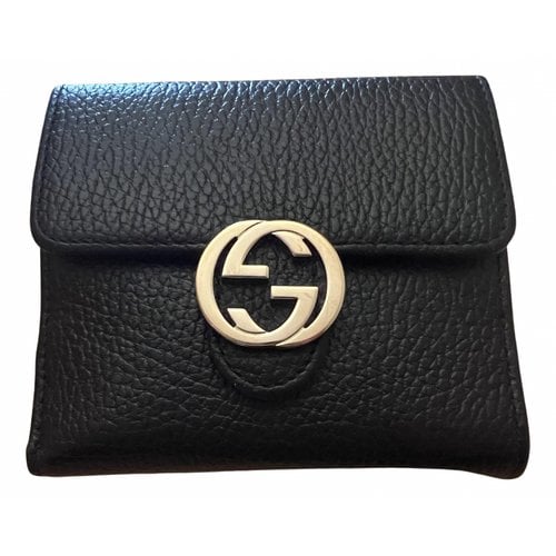 Pre-owned Gucci Interlocking Leather Card Wallet In Black