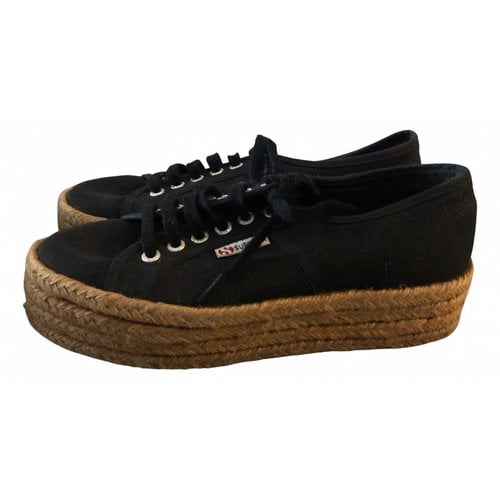 Pre-owned Superga Cloth Flats In Black