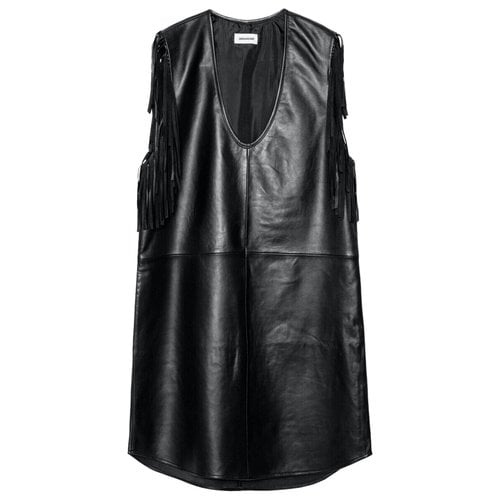 Pre-owned Zadig & Voltaire Leather Mini Dress In Black