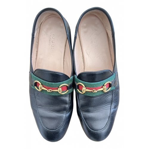 Pre-owned Gucci Brixton Leather Flats In Black