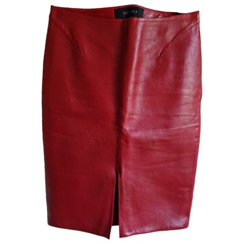 Pre-owned Gucci Leather Mid-length Skirt In Red