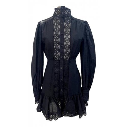 Pre-owned Weili Zheng Linen Mini Dress In Black