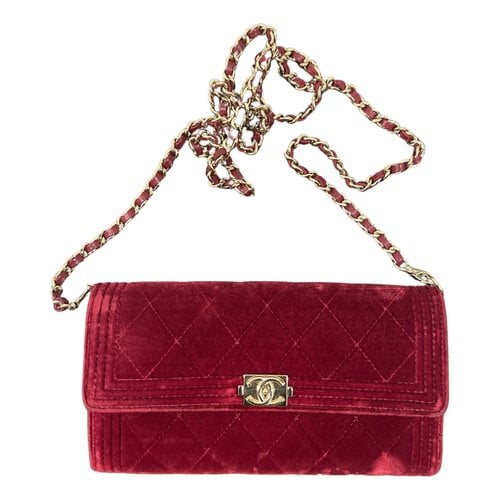 Pre-owned Chanel Wallet On Chain Boy Velvet Handbag In Burgundy