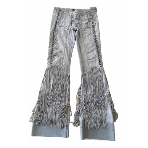 Pre-owned Roberto Cavalli Leather Trousers In Grey