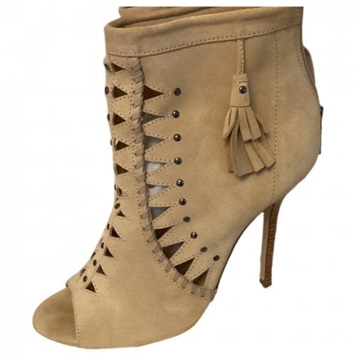 Pre-owned Jimmy Choo Open Toe Boots In Camel