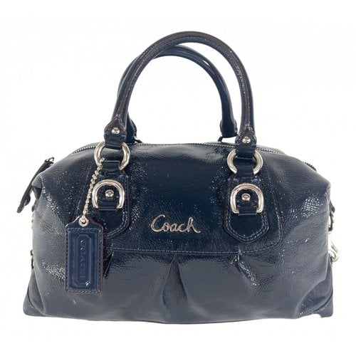 Pre-owned Coach Patent Leather Satchel In Navy