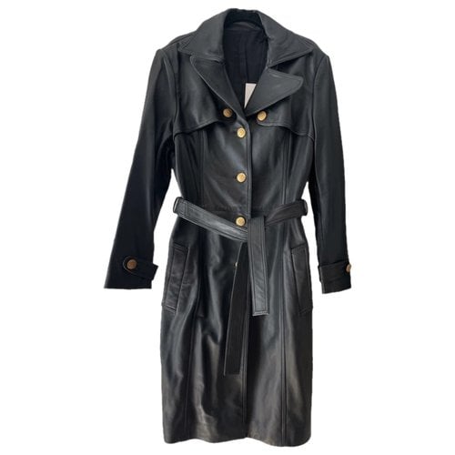 Pre-owned Laurence Bras Leather Trench Coat In Black