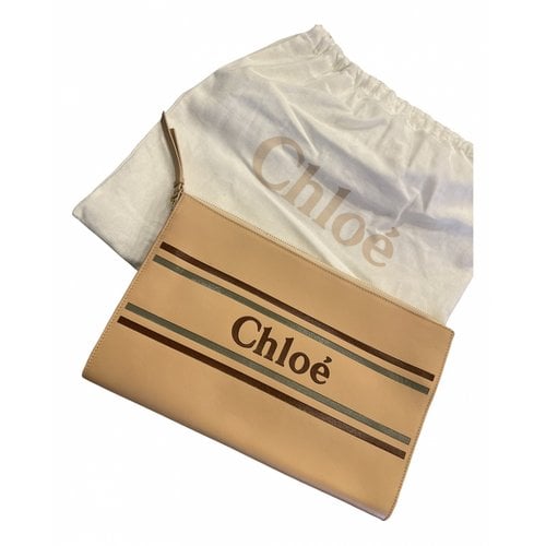 Pre-owned Chloé Leather Clutch Bag In Beige