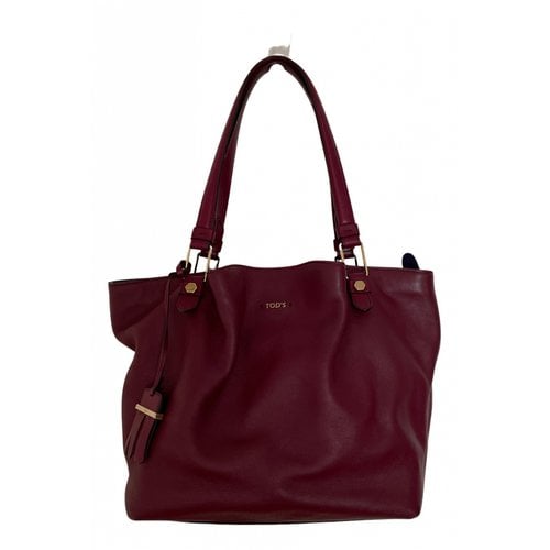 Pre-owned Tod's Shopping Media Leather Handbag In Burgundy