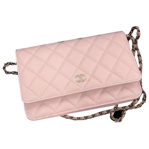 Pre-owned Chanel Wallet On Chain Leather Mini Bag In Pink